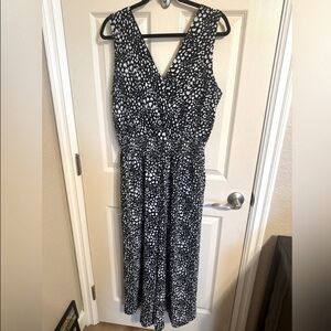 Apt. 9 Animal Print V-Neck Cinched Elastic Waist Wide-Leg Jumpsuit, B&W, Sz L